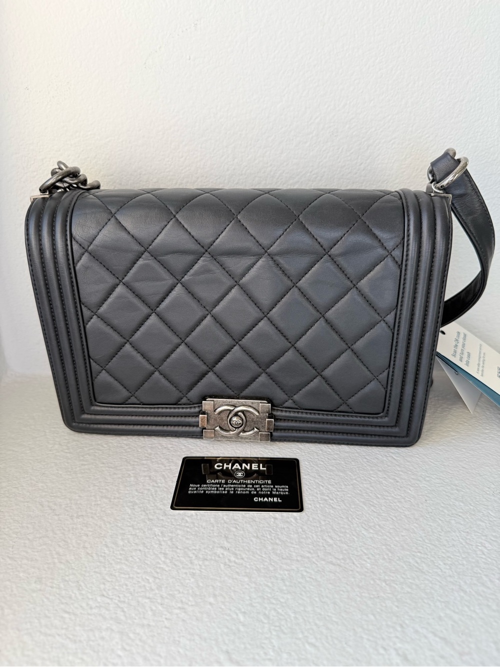 CHANEL Boy Black Quilted Leather - Ruthenium Hardware - Authenic